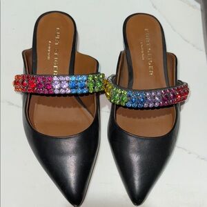 Kurt Geiger Black Mules with Rainbow Crystal Detail